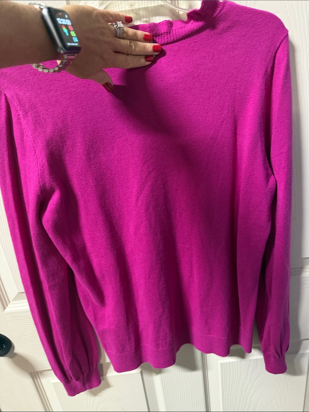 Talbots Fuchsia Ruffle-Neck Long Sleeve Top - Picture 3 of 3